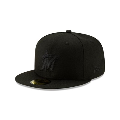 Black Miami Marlins Hat - New Era MLB 2019 Blackout Basic 59FIFTY Fitted Caps USA6783921